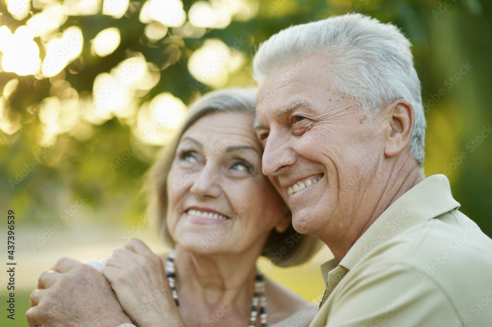 smiling senior couple embracing in autumn park smiling senior couple embracing in autumn park