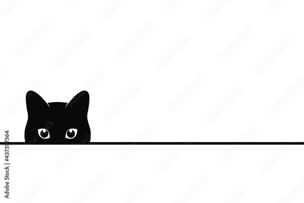 Cat peeping on you. Black cat looking from under the surface. Symbol pet. Vector illustration