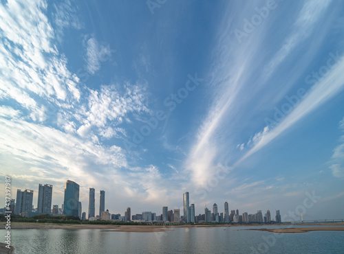 city skyline at sunset