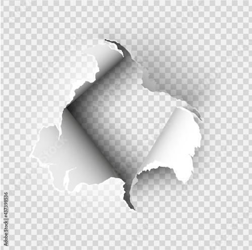 ragged Hole torn in ripped paper on transparent background