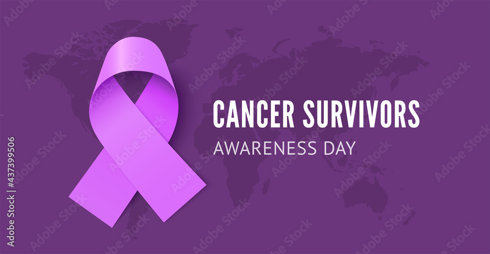 Cancer survivors awareness day banner vector template with world map background