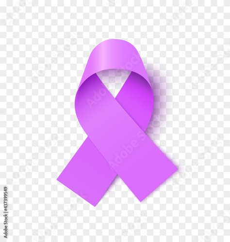 Cancer survivors awareness ribbon vector isolated on transparent background. Realistic vector awareness lavender ribbon