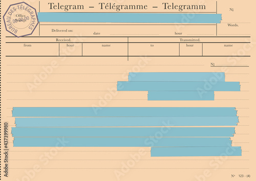 Vintage Telegram. Blank telegram form. Vector without gradients.