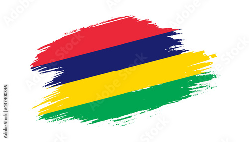 Patriotic of Mauritius flag in brush stroke effect on white background