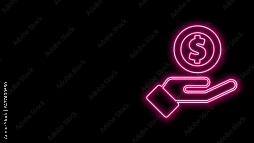 Glowing neon line Human hand giving money icon isolated on black background. Receiving money icon. 4K Video motion graphic animation Glowing neon line Human hand giving money icon isolated on black background. Receiving money icon. 4K Video motion graphic animation
