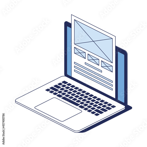Laptop web design screen abstract. Vector 3d line isometric, color web icons, new flat style. Creative design idea for infographics.