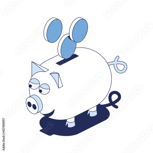 Pig bank money coins. Vector 3d line isometric, color web icons, new flat style. Creative design idea for infographics.