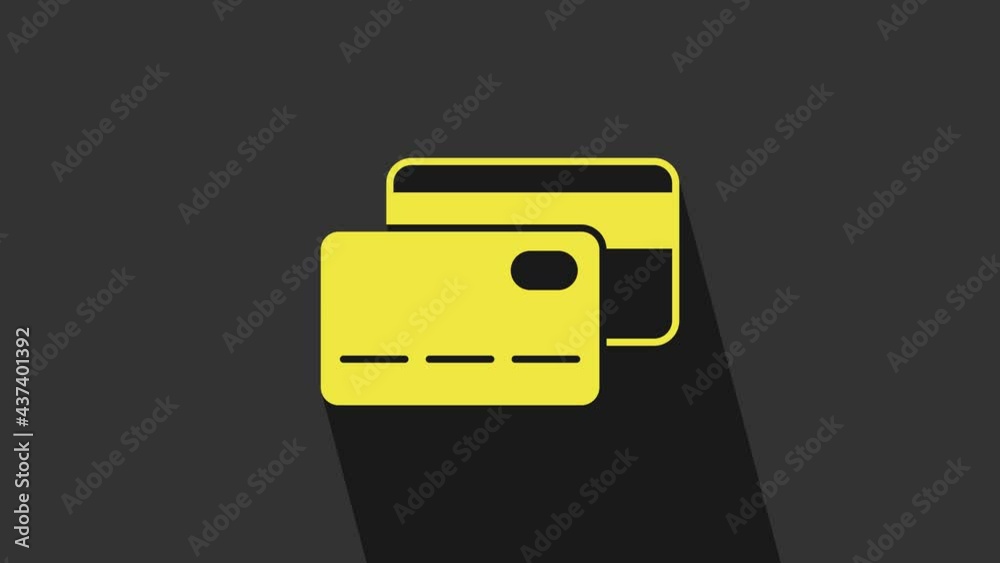 Yellow Credit card icon isolated on grey background. Online payment. Cash withdrawal. Financial operations. Shopping sign. 4K Video motion graphic animation Yellow Credit card icon isolated on grey background. Online payment. Cash withdrawal. Financial operations. Shopping sign. 4K Video motion graphic animation