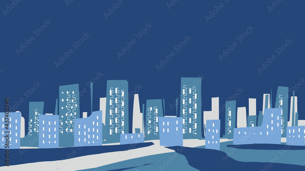 お洒落なビルの都市風景の背景イラスト