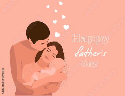 father's day card, vector illustration of family with baby