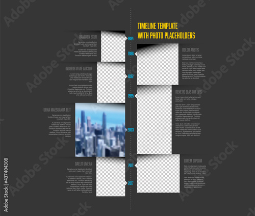 Simple dark vertical infographic timeline template with photo placeholders