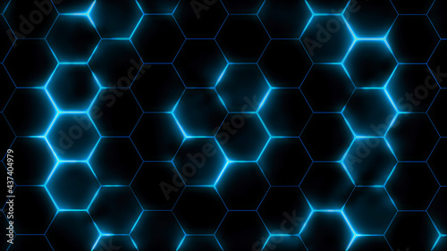 3D rendering of abstract futuristic hexagonal mesh with light effects