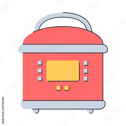 Multicooker. Slow cooker. Kitchen appliances. Flat style. Isolated vector illustration on white background.