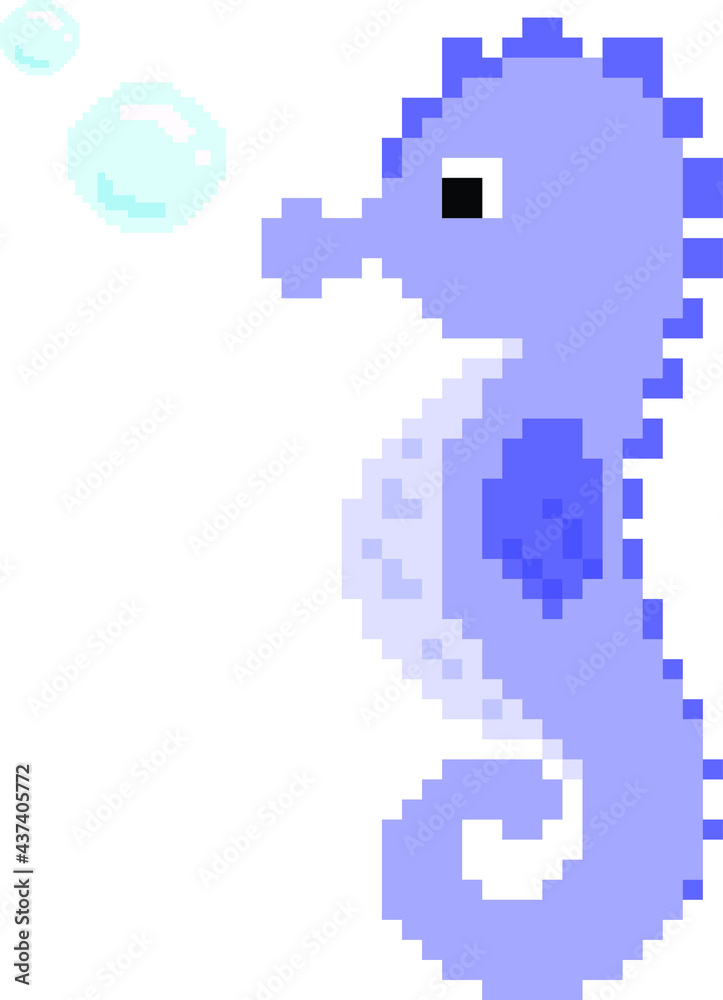 Pixel seahorse. Isolated vector illustration in 8 bit style