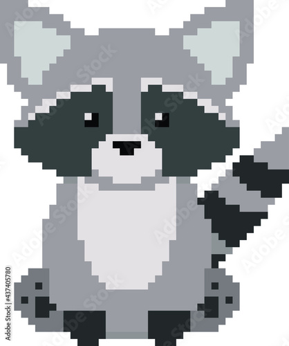 Pixel raccoon. Isolated vector illustration in 8 bit style