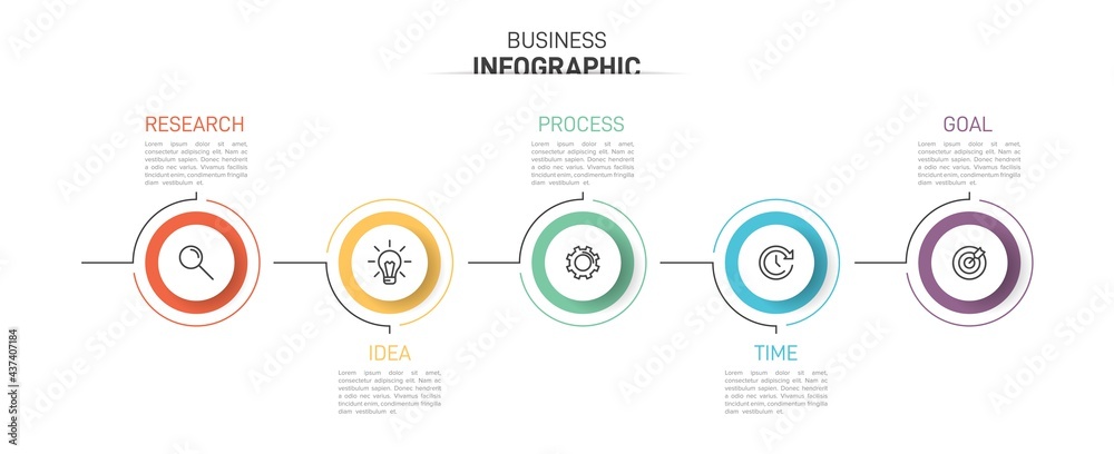 Infographic design with icons and 5 options or steps. Thin line vector. Infographics business concept. Can be used for info graphics, flow charts, presentations, web sites, banners, printed materials.