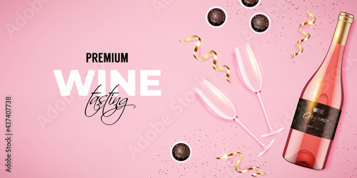 Pink background with bottle and glassese
