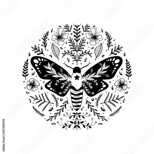insect and butterfly illustration with folk art style