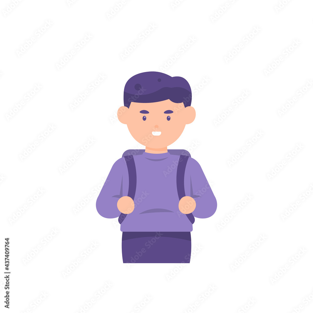 illustration of a boy holding a bag. back to school concept. the expression of children who are happy because they go to school. education. flat style. vector design