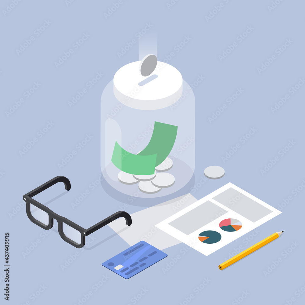 Saving Money Isometric Illustration Saving Money Isometric Illustration