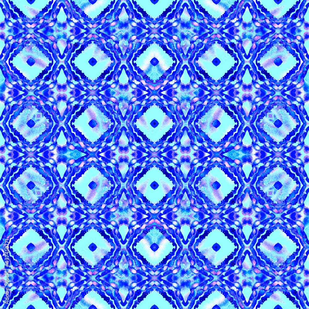 Geo Art Ornament. Blue, Cyan, Indigo Fabric.