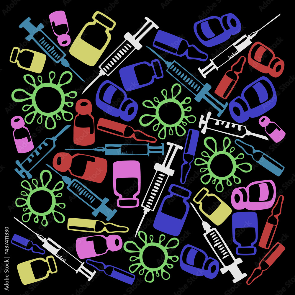 Wallpaper in the form of syringes, and various cones. The coronavirus vaccine. Wallpaper in the form of syringes, and various cones. The coronavirus vaccine.