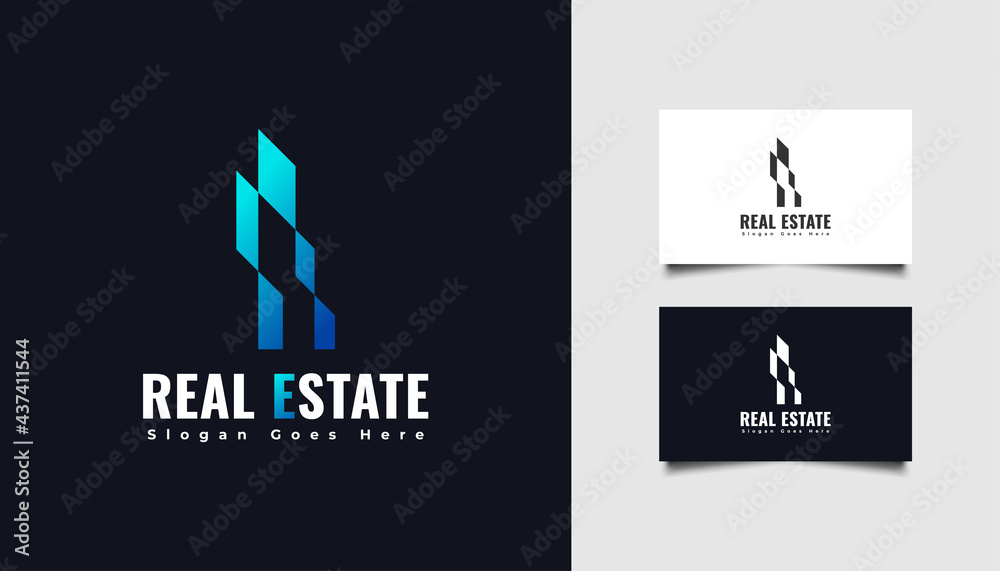Modern Real Estate Logo with Abstract Concept in Blue Gradient. Construction, Architecture or Building Logo Design Template