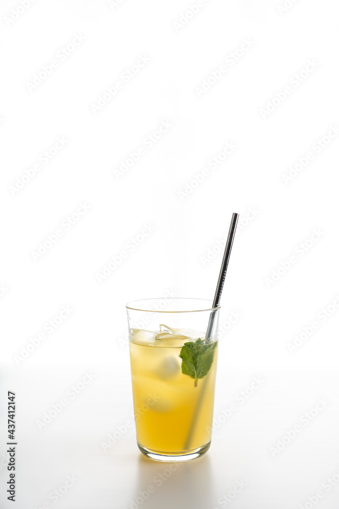 glass of citrus lemonade with ice and mint glass of citrus lemonade with ice and mint