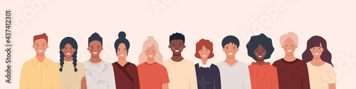 Multiethnic group of people of young different nationalities. Concept of human resources. Illustration in flat style