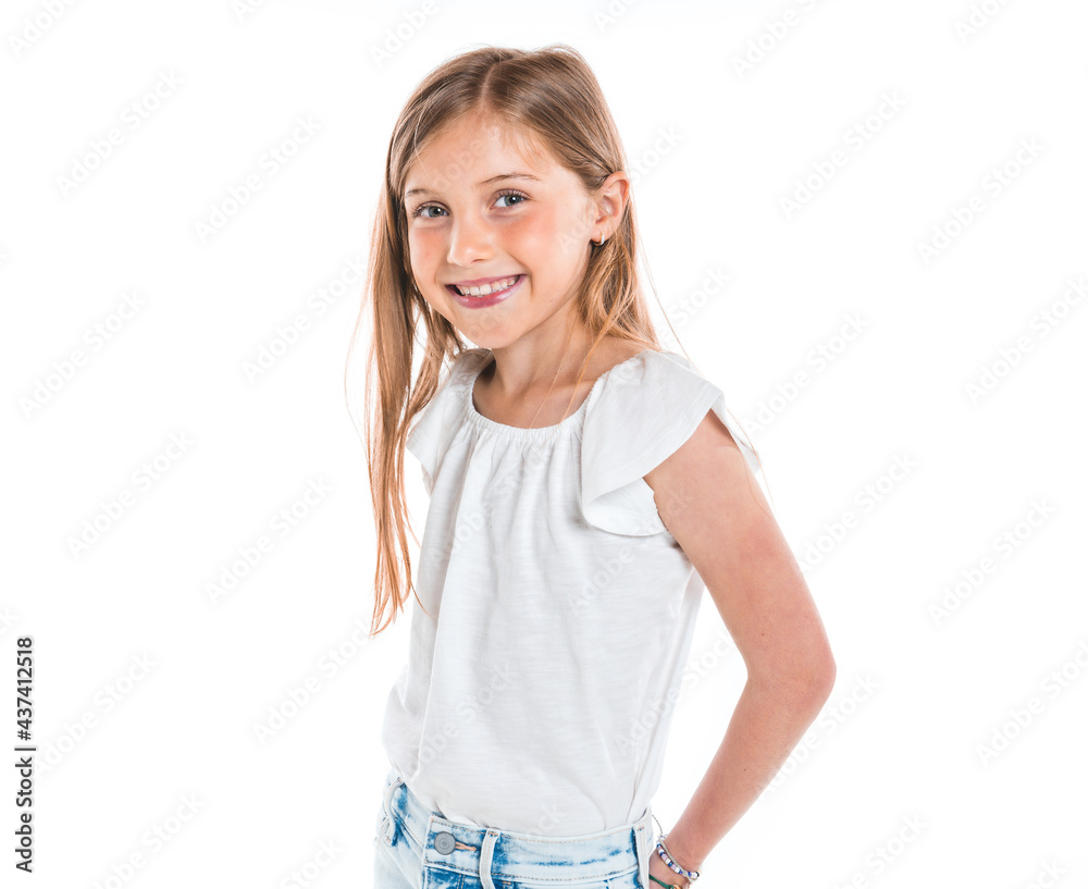 stylish little girl portrait in the studio white background stylish little girl portrait in the studio white background
