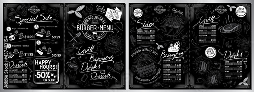 Fotografia Burger bar menu template - A3 to A4 size (sides, burgers, grill, drinks, sets) -