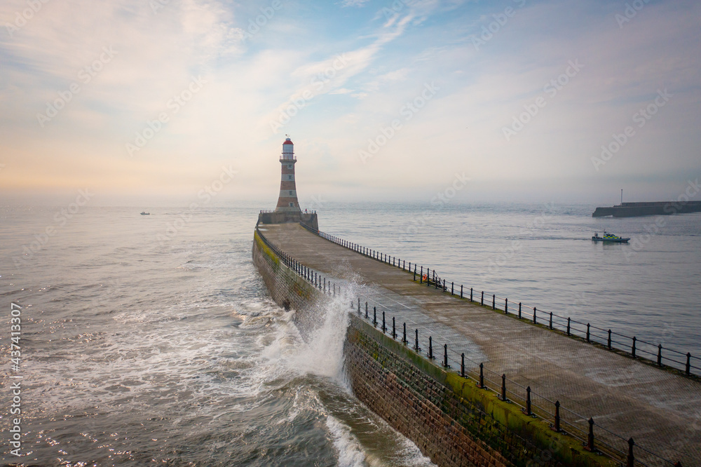 Lighthouse in Roker Sunderland at the Mouth of the Harbour