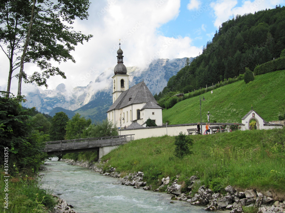 Ramsau's white and cute churches and streams, Berchtesgaden, Bavaria, Germany Ramsau's white and cute churches and streams, Berchtesgaden, Bavaria, Germany