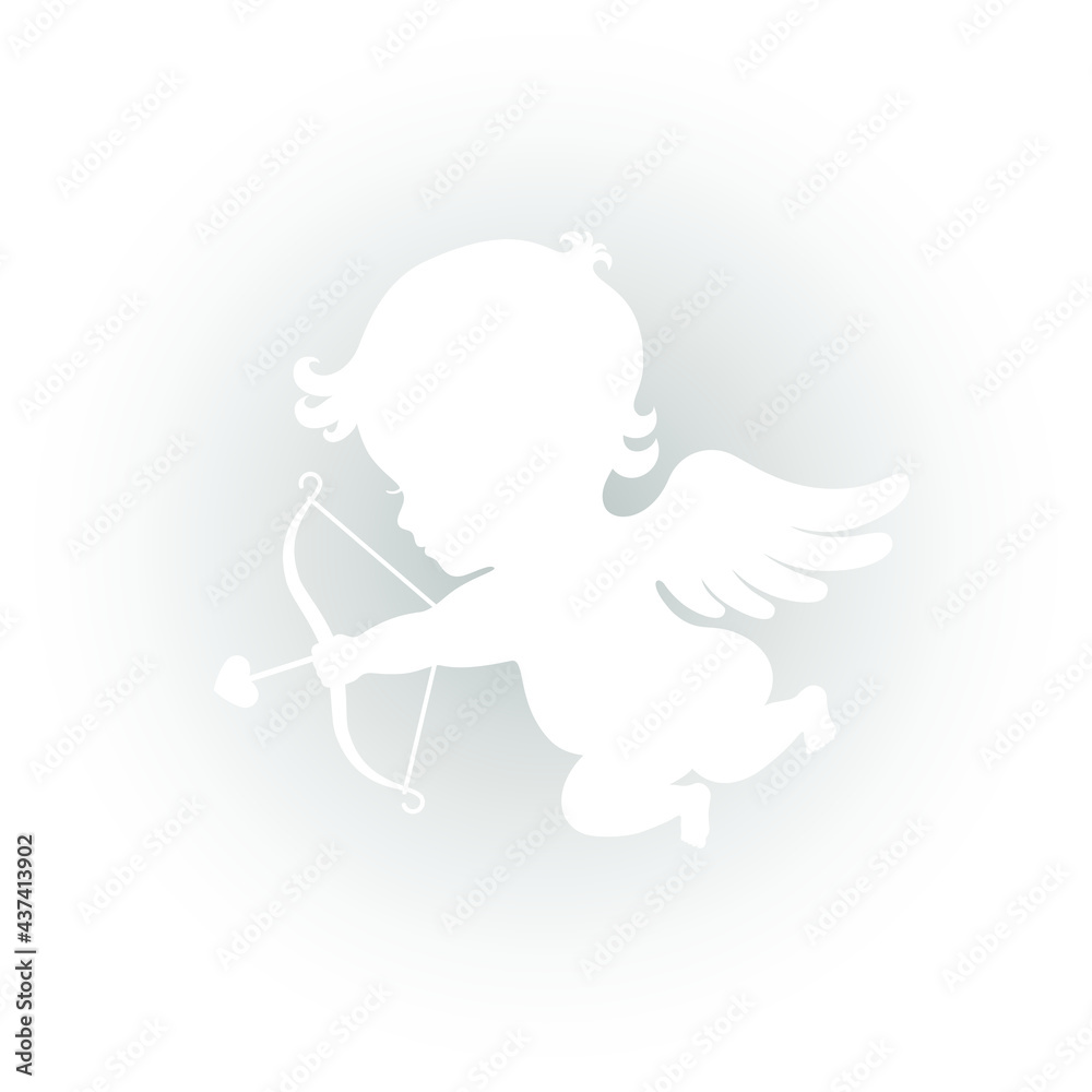 Cupid graphic icon. Amur with bow and arrow sign isolated on grey background. Love symbol. Vector illustration Cupid graphic icon. Amur with bow and arrow sign isolated on grey background. Love symbol. Vector illustration