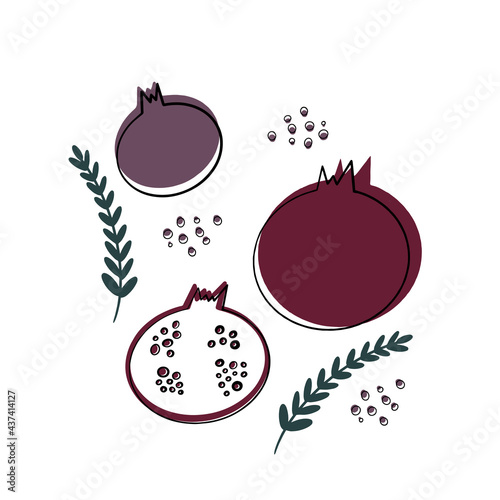 Whole tropical fruits, half, peeled and green leaves isolated on white background.