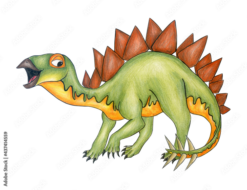 Fototapeta premium Stegosaurus dinosaur. Hand painted dinosaurs isolated on white background. Predator animal of the prehistoric period. Illustration. Watercolor. Template. Hand drawing. Clipart. Close-up