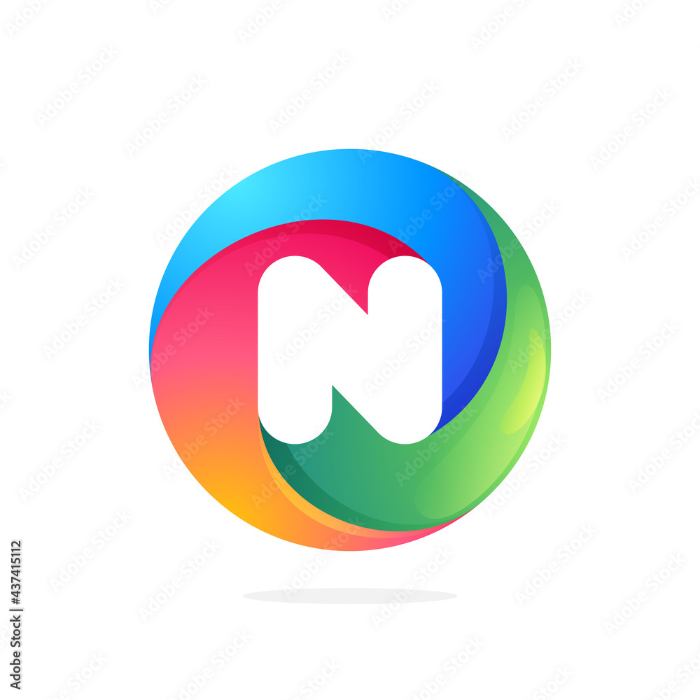 N letter logo inside swirling loop circle. N letter logo inside swirling loop circle.
