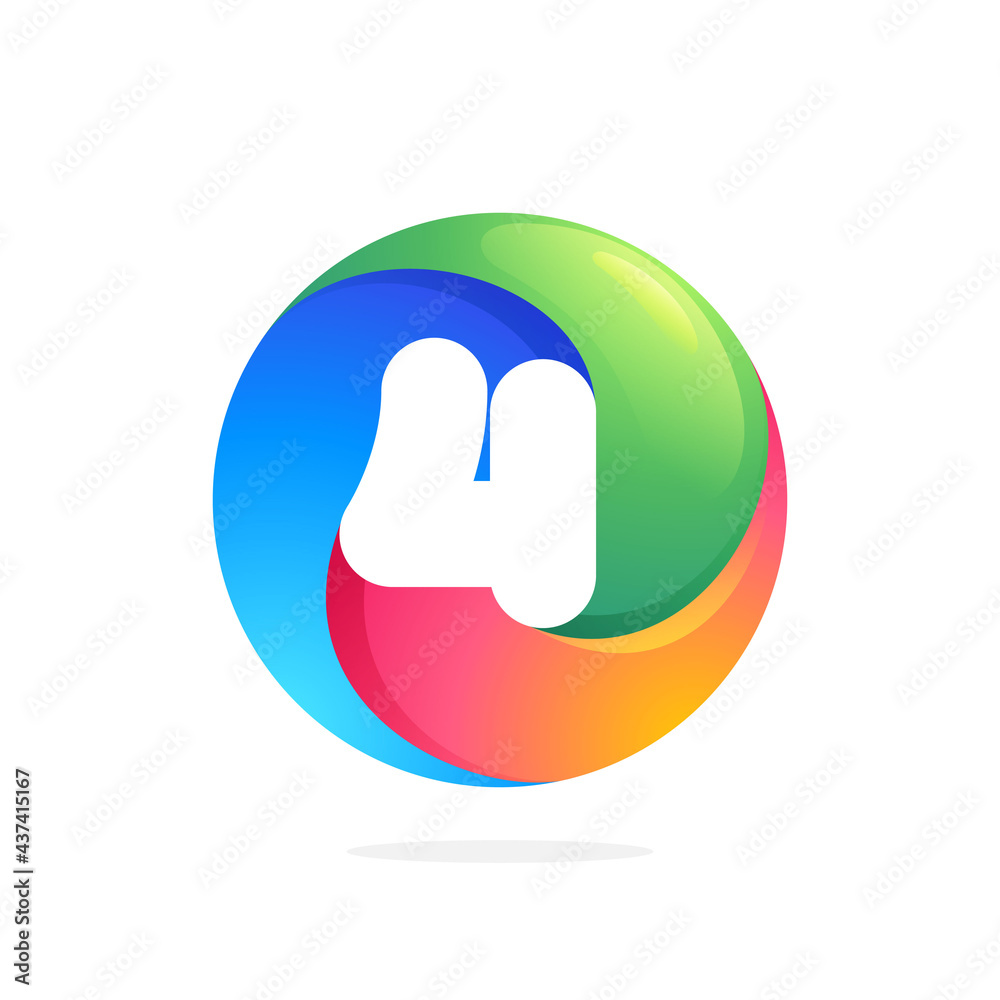 Number four logo inside swirling loop circle. Number four logo inside swirling loop circle.