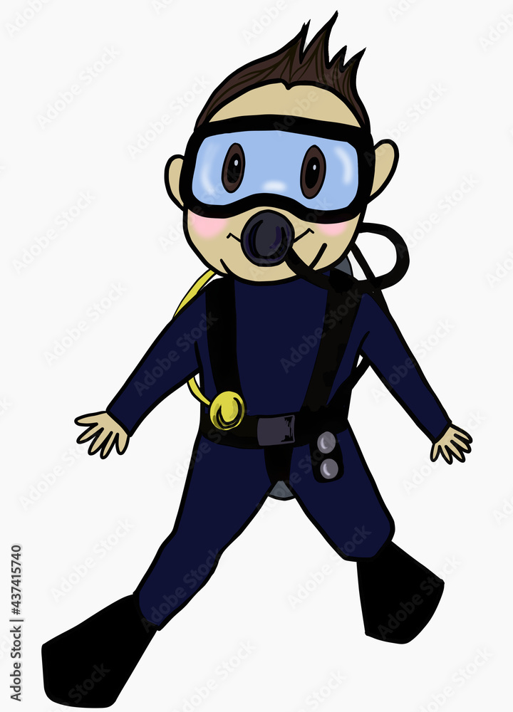 Scuba diver boy illustration with white background