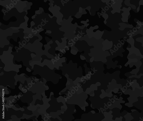 Abstraction camouflage black vector pattern, night print, stylish street design for printing clothes, fabric, paper.