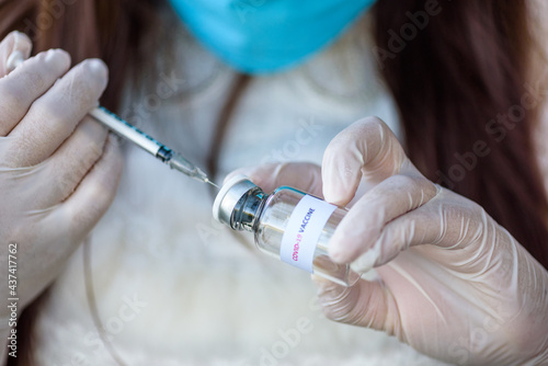 Close Up Syringes for the moderna Covid-19 vaccine ,during the global pandemic, Selective Focus