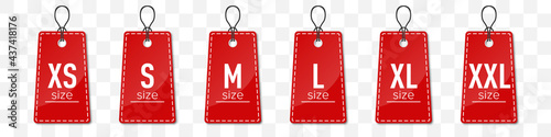 Set of red size clothing labels with shadow