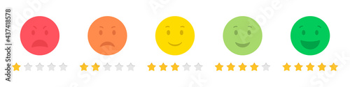 Set of emoticons stars rating feedback in a flat design