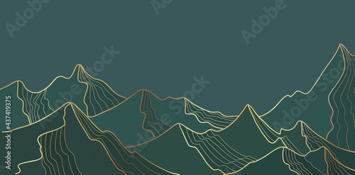 Golden mountain line landscape, wallpaper mountainous design for print. Alpine abstract view Vector illustration photo