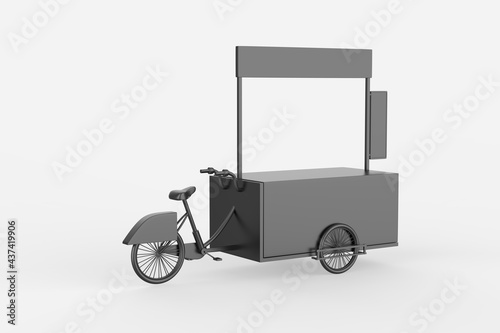 Street Food Bike. food Trolley Cart on a white background. 3d illustration