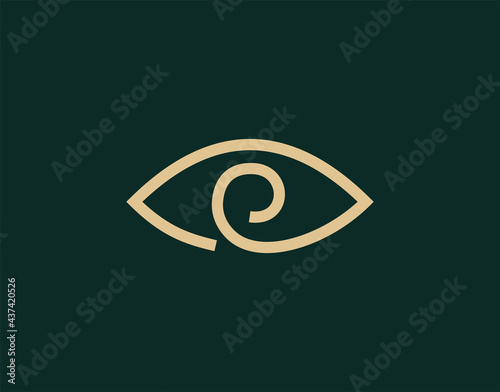 E Letter Initial Eye Logo Design Template. Business, Company Icon Line Art Vector