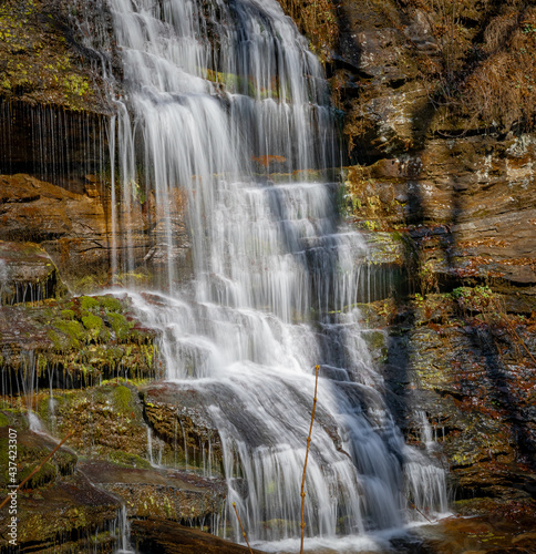 Station Cove falls is a stairstep style of waterfall in spring