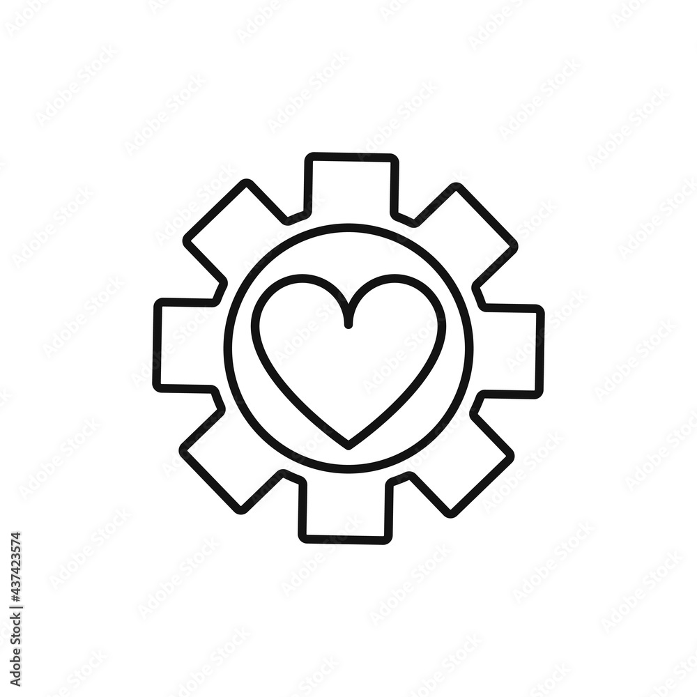 Gear Love Icon, Heart In Gear Illustration