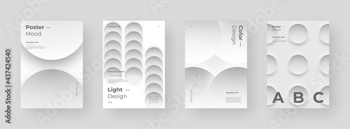 Abstract set Placards, Posters, Flyers, Banner Designs. Colorful illustration. 3d geometric shapes. Decorative neumorphism backdrop.