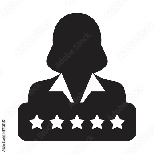 5 Star rating icon for social credit system vector female user person profile avatar symbol for in a glyph pictogram illustration